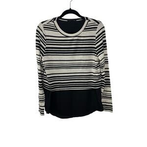 Apt 9 Striped Long Sleeve Crew Neck Layered Tunic Blouse Black Light Grey Size L